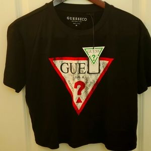 Womens Medium Guess cropped black t shirt NWT